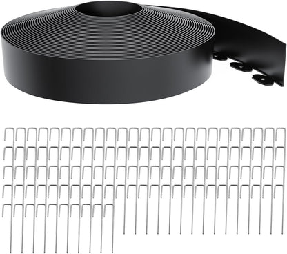 Landscape Edging 4 Inch Tall 100FT with 110Pcs Metal Spikes, Plastic Garden Edging Border Landscape Edging Border Lawn Edging for Landscaping, Flower Bed, Yard