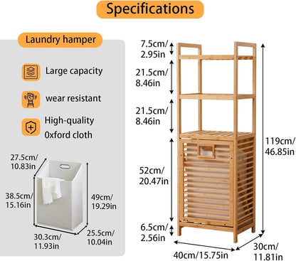 Laundry Hamper with 3 Tier Shelves & Tilt Out Basket, Laundry Baskets Organizer Hampers Bathroom Storage Shelf for Laundry Room, Bathroom, Guest Room (3-Tier Small)