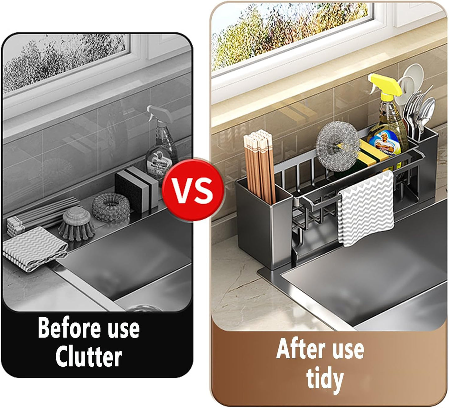 Utensil Holder, 3 Compartments Utensil Drying Rack, Dish Drainer for Kitchen Counter,Kitchen Utensils Holder with Towel Bar,Self-Draining Tray Design(White)