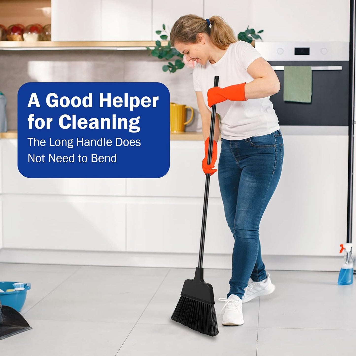 8 Pcs Outdoor Broom for Floor Cleaning 54 Inch Commercial Heavy Duty Broom Long Handle Kitchen Household Angle Brooms for Sweeper Sweeping Indoor Dust Hair Cleaner Corn Shop(Black)