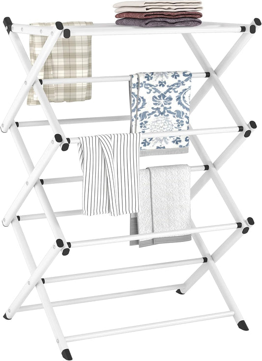 Household Indoor Folding Clothes Drying Rack, Dry Laundry and Hang Clothes,Towel Rack for Storage (White)