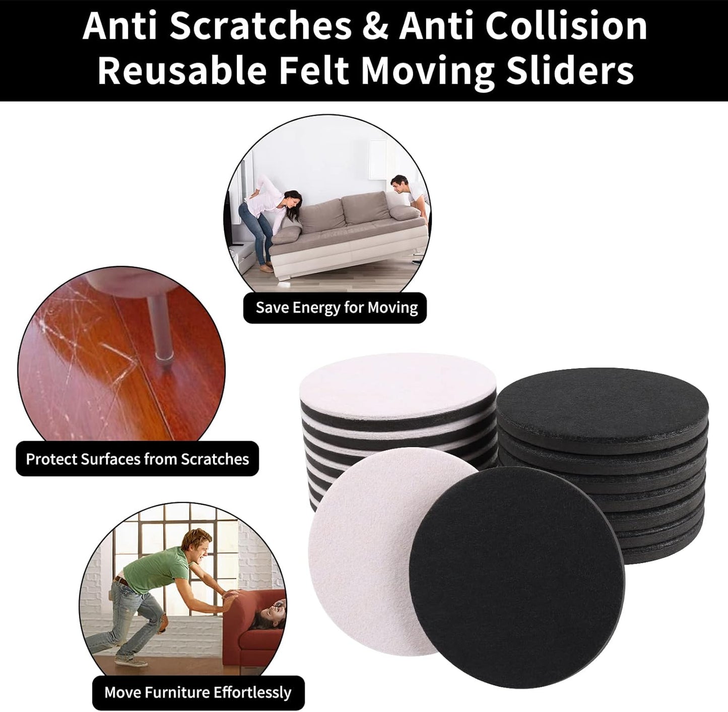 Ezprotekt 5" Round Felt Furniture Movers Sliders for Hardwood Floors, 8 Pcs Reusable Felt Furniture Moving Pads for Heavy Duty Bed Sofa Fridge Couch, Move Item Easily and Quickly (Beige)