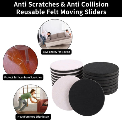 Ezprotekt 5" Round Felt Furniture Movers Sliders for Hardwood Floors, 8 Pcs Reusable Felt Furniture Moving Pads for Heavy Duty Bed Sofa Fridge Couch, Move Item Easily and Quickly (Beige)