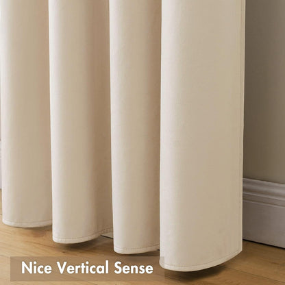 MIULEE Beige Velvet Curtains Thermal Insulated Blackout Curtain Drapes for Bedroom Living Room Darkening 84 Inches Long Curtains Panels Rod Pocket Set of 2