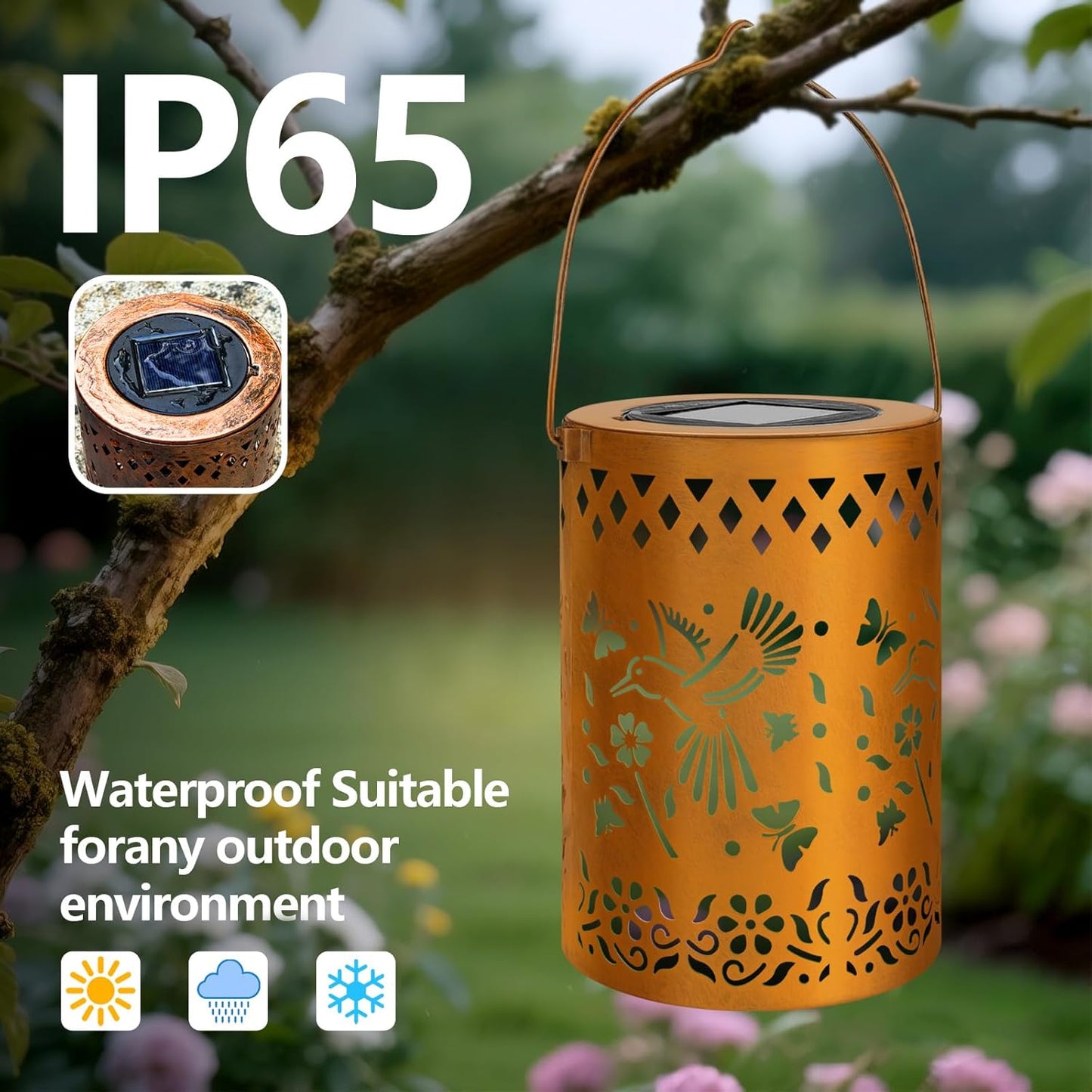 Solar Lanterns Outdoor Waterproof Hummingbird Garden Decor Birthday Gifts for Women Mom Grandma Hanging Solar Lights Metal Decoration for Yard, Patio, Backyard, Porch, Garden, 2 Pack