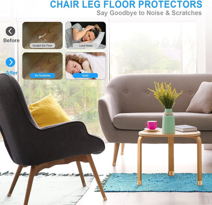 20 Pcs Chair Leg Floor Protectors for Hardwood Floors, Black Rubber Furniture Sliders with Felt, Silicone Furniture Leg Caps Covers (Fit Square Diameter:1.5" to 1.75")