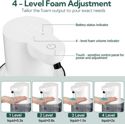 2 Pack Automatic Soap Dispenser, Touchless Automatic Liquid Soap Dispenser, Electric Wall Mounted Dispenser, 13.5oz/380ML USB Rechargeable with 4-Level Adjustment for Bathroom, Kitchen & Office