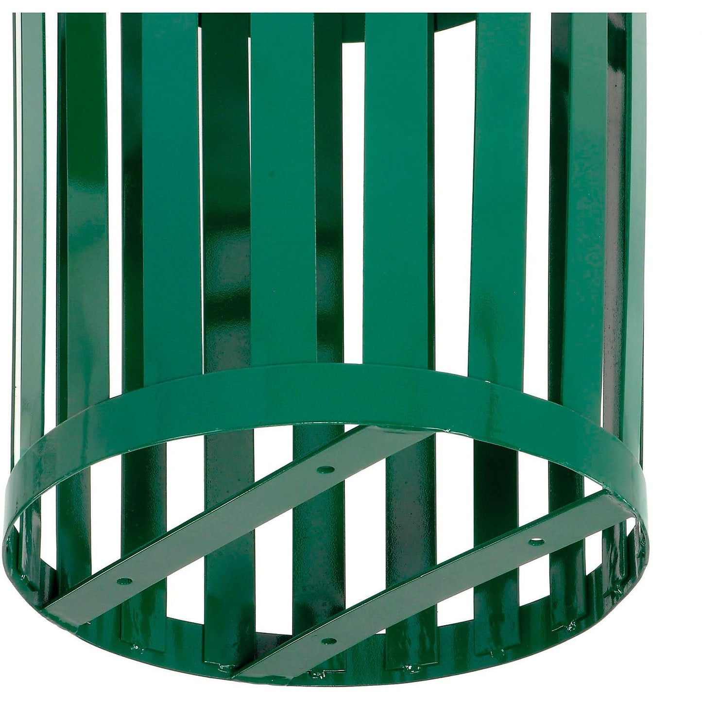Global Industrial Heavy-Duty 36 Gallon Capacity Outdoor Metal Slatted Trash Receptacle with Rain Bonnet Lid & Plastic Liner, Green, Commercial & Industrial Trash Can