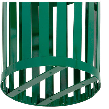 Global Industrial Heavy-Duty 36 Gallon Capacity Outdoor Metal Slatted Trash Receptacle with Rain Bonnet Lid & Plastic Liner, Green, Commercial & Industrial Trash Can