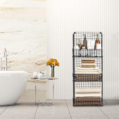 Stackable Wire Storage Baskets for Kitchen Closet Pantry, Hanging Closet Organizers Storage Shelves Organization, Wall Mount Metal Basket Bins, Clothing Vegetable & Fruit Organizer 3 pcs