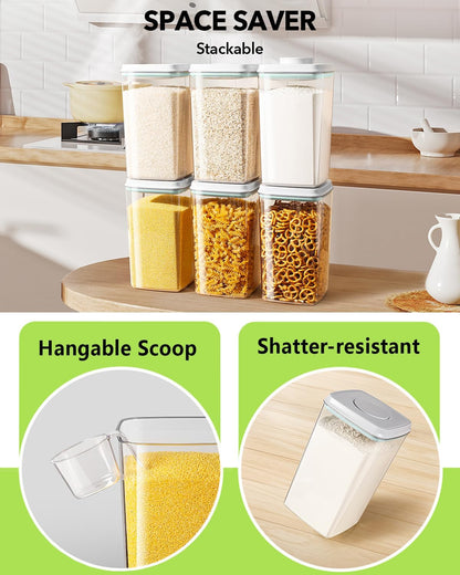 Ankou Airtight Food Storage Container with Pop Lid & 130ml Scoop, 4L/4.2qt *2 BPA-Free Cereal, Rice, Flour, Pasta & Snack Container, Stackable & Durable,Kitchen Pantry Organizer