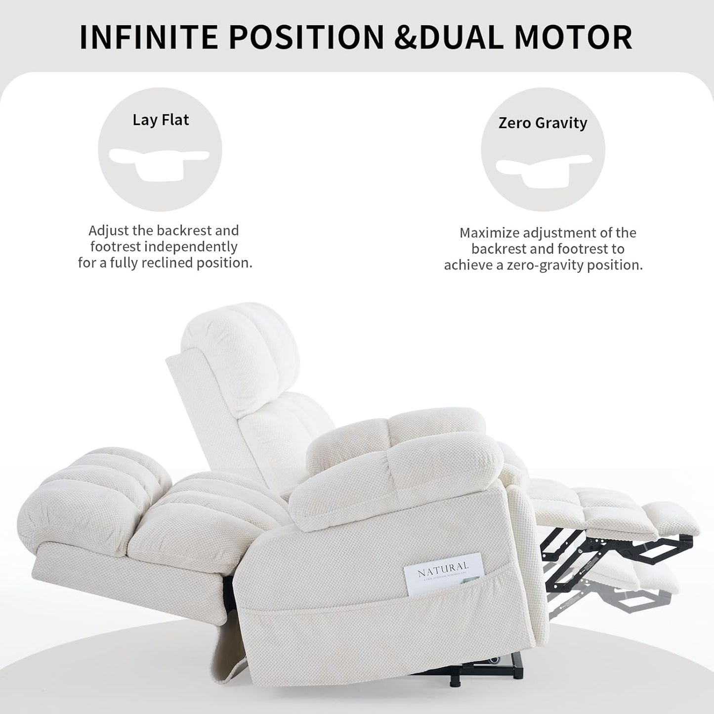 Dual Motor Power Lift Recliner Chair for Elderly,Electric Lift Chair with Adjustable Headrest, Heat and Massage,Lay Flat Recliner with Storage, Cup Holders,USB Ports,Type C,Zero Gravity, Beige