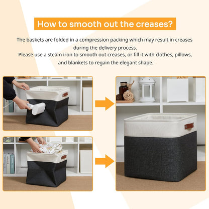 DULLEMELO Storage Baskets, 13 Inch Cube Storage Bins for Shelves Closet Nursery Toy Storage, Foldable Linen Closet Organizers Storage Baskets for Toy Closet Storage?4 Pack - 13" White&Black)
