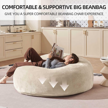 Bean Bag Chair 4Ft, Memory Foam Filled, Large Beanbag Chairs for Adults and Teens, Soft Sofa with Removable Flannel Cover, Round Couch for Living Room Bedroom College Dorm (Apricot, 4FT-47×47"×24")