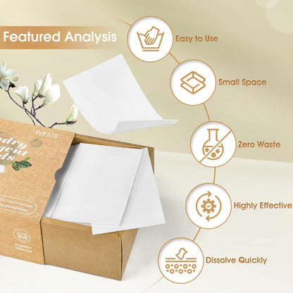 Poesie Laundry Detergent Sheets Magnolia Scent 160 Sheets 80 Large Loads Liquidless Effective Cleaning Zero Waste for All Washing Machine Traveling Dorm Life Save Space