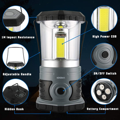 LED Camping Lantern, 1500 LM Lanterns for Power Outages with 4 D Batteries Included, Battery Powered Lantern Flashlight with 4 Light Modes, Weatherproof Tent Light for Storms and Hurricanes