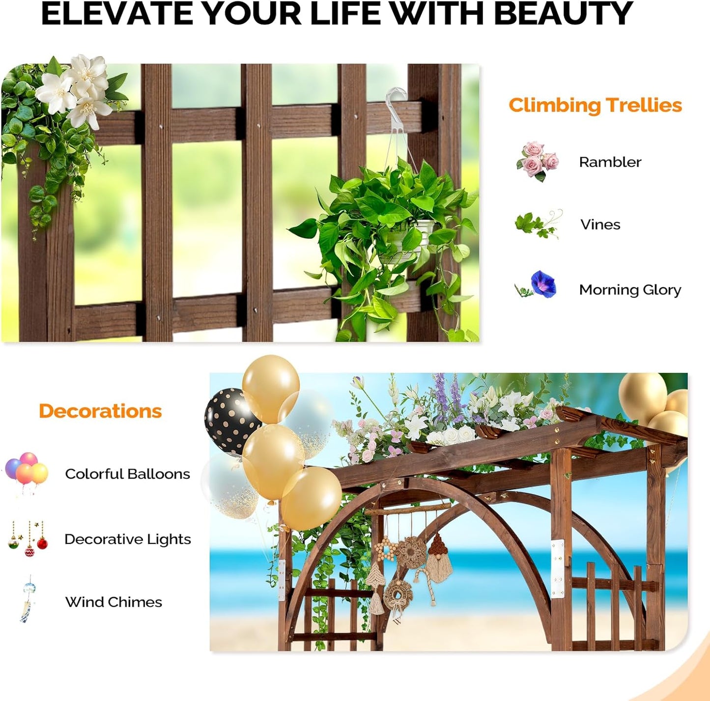 VINGLI 85in Wooden Arbor, Wedding Arch for Ceremony, Wood Trellis for Plant Climbing, Christmas Decor Pergola for Garden Backyard, Lawn (Carbonized Wood)