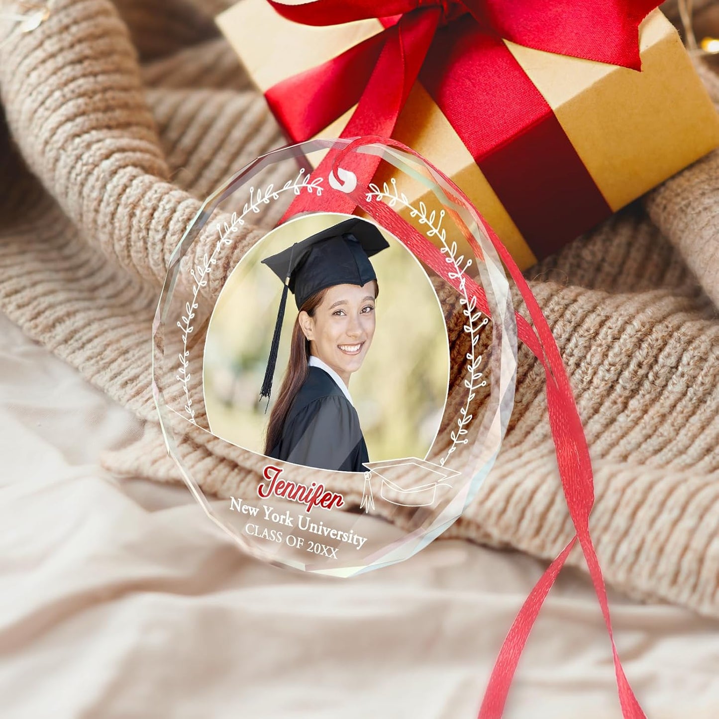 Personalized Graduate Glass Christmas Ornament 2025, Picture Graduation Ornament Gift for Congrats Son Daughter Friends, Custom Name School Class Photo Graduation Ornaments Gifts