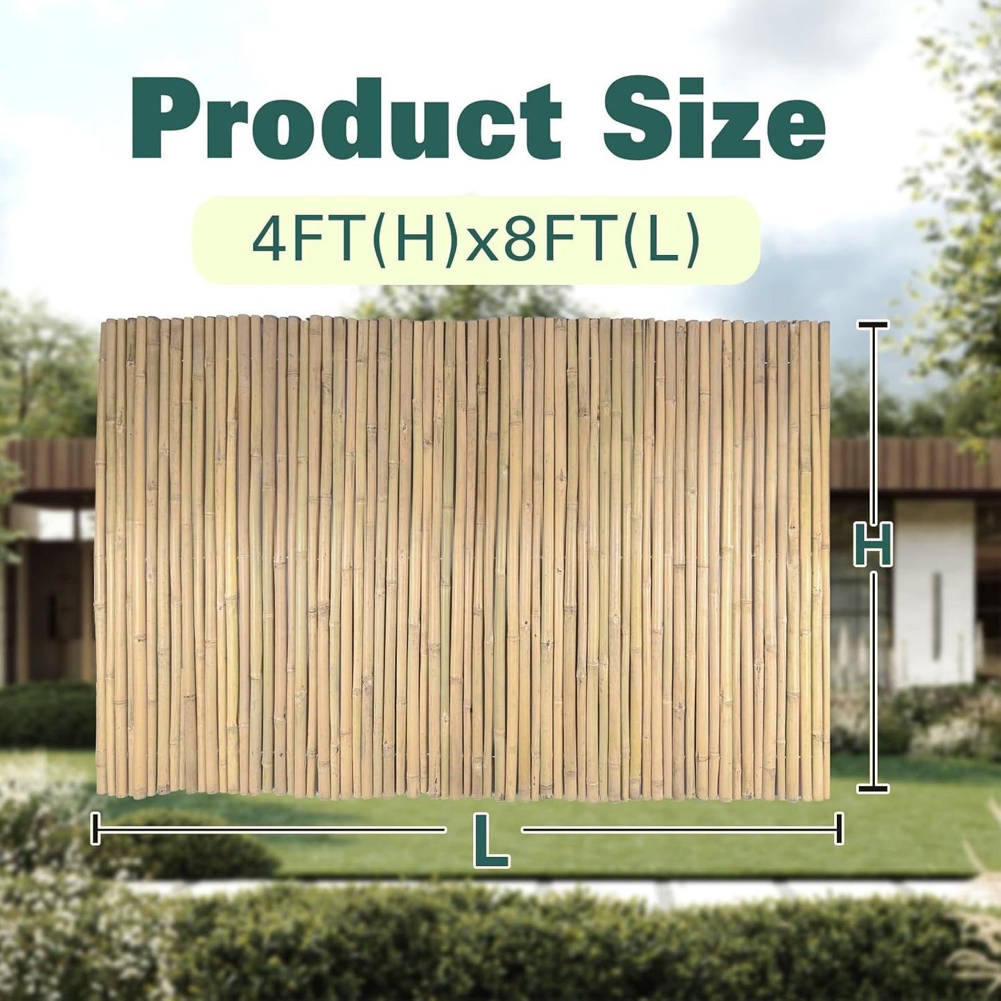 Natural Bamboo Fence 4ft H x 8ft L x 0.7In D, Eco-Friendly Privacy Fence for Outdoor Wall, Garden, Yard, Pool, Patio, Decorative Bamboo Fencing