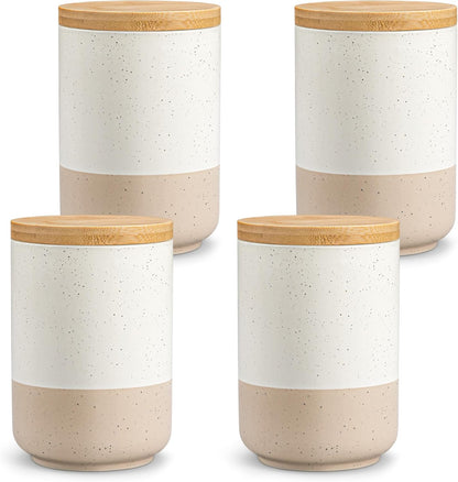 vancasso Sabine Ceramic Canister Set with Airtight Wood Lids - 4-Piece Small Kitchen Storage for Coffee, Sugar, Tea & Spices (18 oz Each) - Compact Countertop Jars