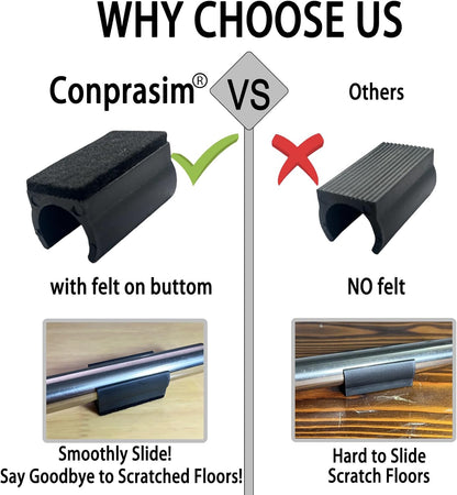 Rectangle U Shaped Chair Leg Tips Caps with Felt Pads,Furniture Feet Protector Slide Smoothly Glides No Scratches No Noise Protect Hardwood Floor,Fit 25mm(1inch) Diameter Tubular Leg (Black 8PCS)