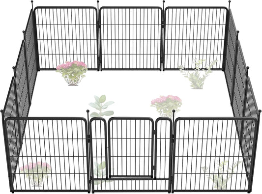 FXW Garden Fence Outdoor for The Yard – 32in(H) x 26.7ft(L) Heavy Duty Metal Animal Barrier for Dog and Rabbit, Decorative Dog Fence, 12 Panels, Black
