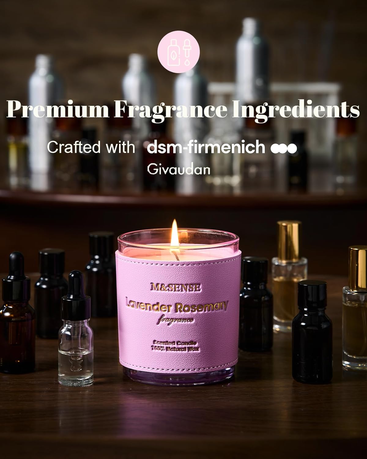 M&SENSE Lavender Rosemary Scented Candles, Vegan Soy Candles, Heavy Scented, 10oz 42-Hour Slow Burning Time, Toxic Free Winter Bathtub Aromatherapy Relaxing Spa, Fancy Gift for Home Decor