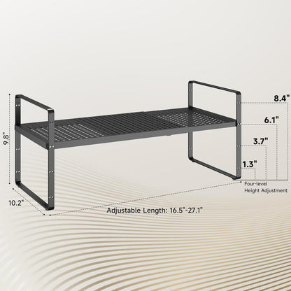 Hole Pattern Expandable Shelf Organizer,2Pack 10.2" Wide Easy to Assemble Cabinet Organizer Shelf, 16.5~27.1" Adjustable Height&Stackable Spice Organization for Cupboard, Black