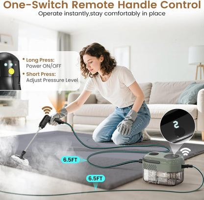 2500W Handheld Steam Cleaner, 3-Level Adjustable Steam Cleaner for Home with 21 Accessories, Multipurpose Portable Steamer Cleaning for Car,Floor,Furniture,Tile,Grout,Couch,Fast Heat-Up (Green)