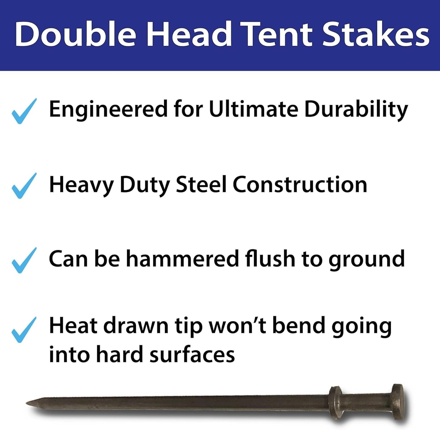 Double Head Tent Stakes - Heavy Duty Steel Tent Stakes, Versatile Ground Spikes to Anchor Commercial Inflatables, Party Tents, and Outdoor Camping Shelters, 3/4 x 24 Inch, 4-Pack