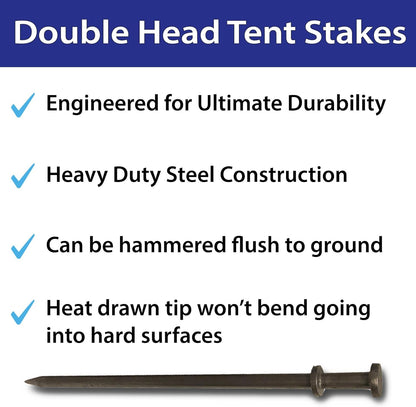 Double Head Tent Stakes - Heavy Duty Steel Tent Stakes, Versatile Ground Spikes to Anchor Commercial Inflatables, Party Tents, and Outdoor Camping Shelters, 3/4 x 24 Inch, 4-Pack