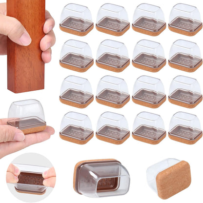 Ezprotekt 16 Pcs Rectangle Clear Silicone Chair Leg Floor Protectors with Felt, Rectangle Chair Leg Caps, Furniture Leg Covers Cups for Chair Table Desk Anti- Scratches (Fit L :1.3-1.7", W: 0.6-0.9")