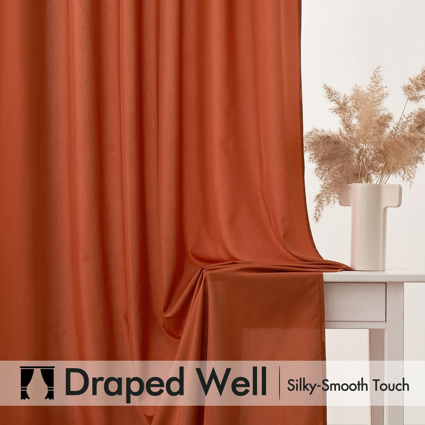 MIULEE Burnt Orange Privacy Sheer Curtains That Let Light in 96 Inches Long Non-See-Through Semi Sheer Curtain Light Filtering Window Curtains Drapes for Living Room Bedroom 2 Panels Set 42 X 96