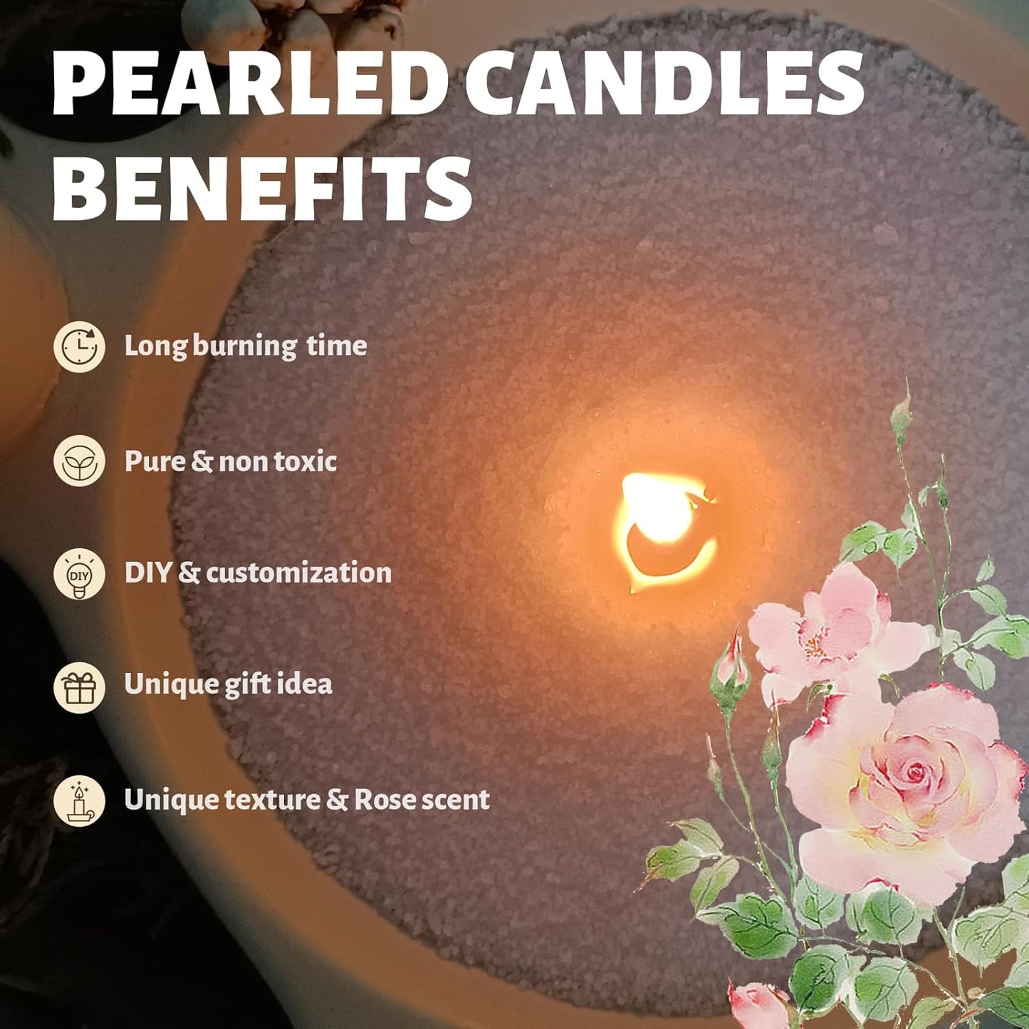 Rose Scented Pink Pearled Candle 18oz Luxury Sand Candle Granulated Wax - 30 Cotton Wicks – Wax for Candle Making Decorative Candles Smooth and Clean Burning Lasts up to 120 Hours