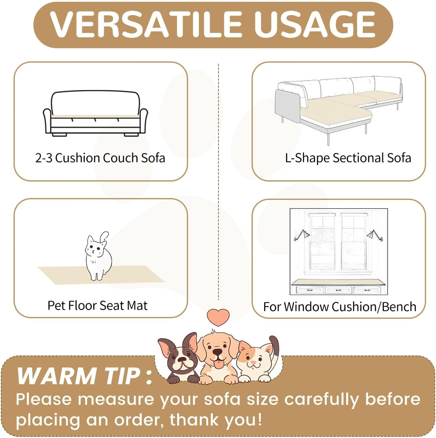 OTOB Dog Couch Covers for 3 Cushion Washable Non Slip Plush Pet Friendly Bed Mat Sofa Cover for Dogs, All Seasons Cozy Soft Fuzzy Furniture Protector Sofa Slipcovers (Cream, 27.6" x 59.1")