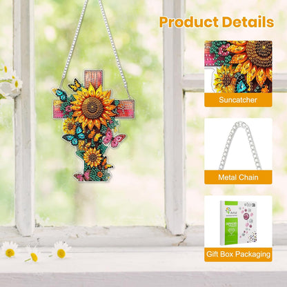 EOBROMD Diamond Hanging Art Kits for Adults, Cross Butterfly Suncatcher Diamond Art Painting, DIY Special Shaped Rhinestone Kits for Adults, Window Pendants Home Garden Wall Hanging Ornament
