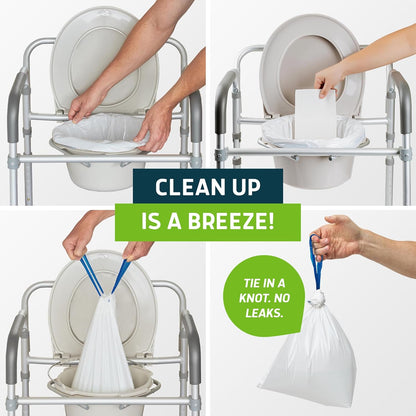 Lunderg Commode Liners with Absorbent Pads - Aloe Scent Medical Grade 50 Count Universal Fit - Disposable Bedside Commode Liners and Pads for Adult Chairs, Portable Buckets & Camping Toilet Bags