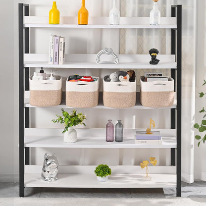 Storage Baskets for Organizing & Shelves, Woven Cotton Rope Organization Bins for Dog Toys, Clothes, Books, Nursery Organizer, 15" Lx11''Wx9.5''H, (4 Packs) Off White & Brown