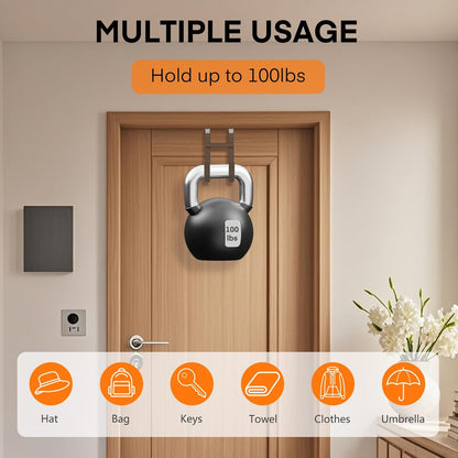 FYY Over The Door Hooks - 4 Pack Heavy Duty Dual-Hook Organizer Hanger with Non-Slip Rubber for Towels, Clothes, Hats & Bags Use in Bathroom, Bedroom, Kitchen - Fits Interior Doors Up to 1 3/8" Brown