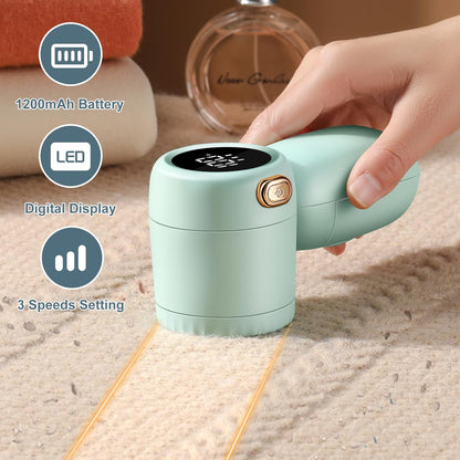 Rechargeable Fabric Shaver,Electric Lint Remover with Digital Display,3-Speeds Sweater Shaver for Clothes and Furniture (Green)