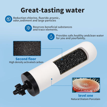 2 PCS 7 inch ceramic water filter Candle,7'' water filter replacement filters with Activated Carbon for Countertop Gravity Water Filter System,Water Cooler Filtration Systems