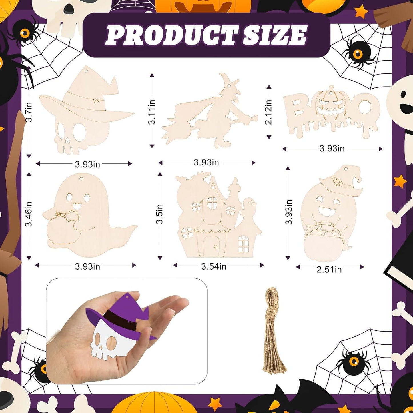 24 PCS Unfinished Wooden Halloween Crafts, Pumpkin Ghost Shaped Hanging Ornaments DIY Wood Craft Cutouts for Home Party Decor (Halloween)