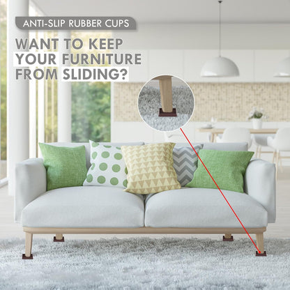 Non Slip Furniture Pads, 2.5” Round Rubber Caster Cups, Anti-Slip Gripper, Anti Slide Furniture Feet Floor Protectors for Bed Couch Stoppers - Brown, 4 Pack