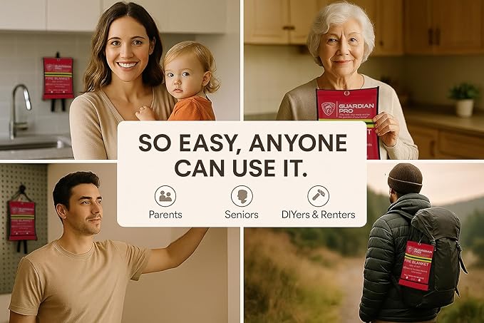 Emergency Fire Blanket for Home and Kitchen - 47"x47" - Must Have Fire Protection - Fire Suppression Fiberglass Fire Blankets for House Camping Car Office Emergency Survival Safety (1 Pack)