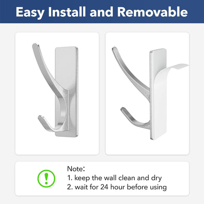 Stick on Hooks for Hanging, Extra Sticky 6KG (Max), Coat Hook on Door for Towel Coat Hat Key, Self Adhesive Hangers Wall Mounted, Silver, 6 Pack