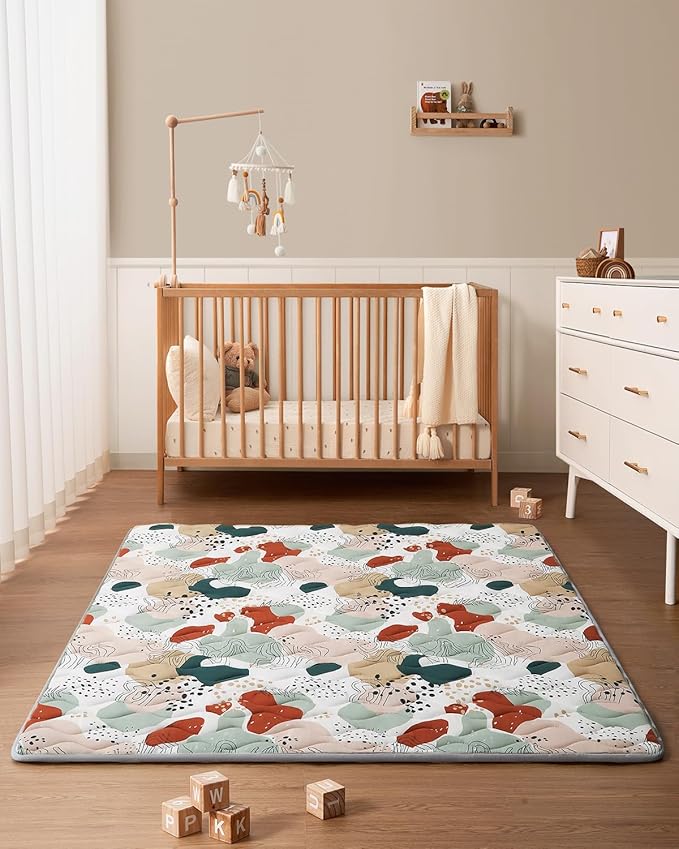 Blissful Diary Baby Play Mats for Floor, 71x59 Inch Thicker Foam Playmats for Babies and Toddlers, Soft Cushioning Baby Crawling Mat, Modern Abstract