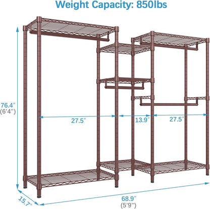VIPEK Classic V6 Wire Garment Rack Heavy Duty Clothes Rack for Hanging Clothes, 5 Tiers Freestanding Closet Rack Large Size Metal Clothing Rack with 7 Shelves & 4 Hanging Rods, Max Load 850LBS, Bronze