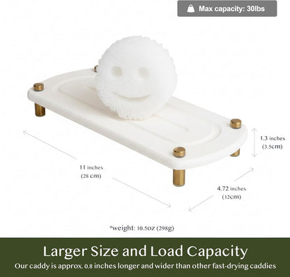 2PCS Water Absorbing Stone Soap Tray for Kitchen Bathroom Sink, Quick Dry Diatomaceous Earth Drying Rack and Shower Caddy, Soap Dispenser and Sponge Holder Organizer for Countertop, TWINKLE MOMENT; Pure White