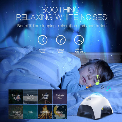 Northern Galaxy Light Aurora Projector with 33 Light Effects, Night Lights LED Star Projector for Bedroom Nebula Lamp, Remote Control, White Noises, Bluetooth Speaker for Parties(White)