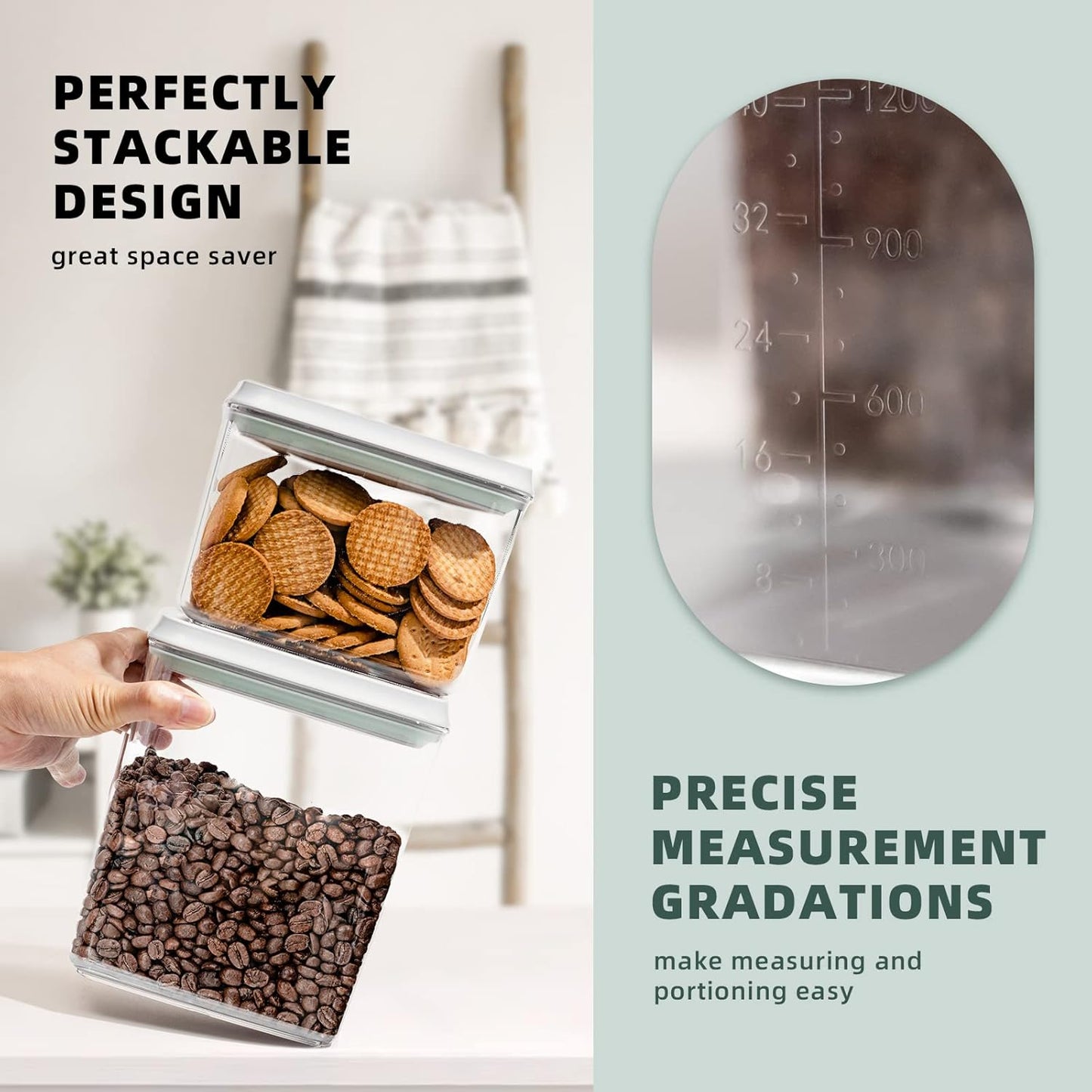 Pop Up Lid Food Storage Containers, Clear Storage Containers for Pantry Airtight Kitchen Containers Storage Set - 5 Pack for Cereal, Flour and Sugar, 3.5Qt, 2.9Qt, 2.1Qt, 1.3Qt, 0.6Qt